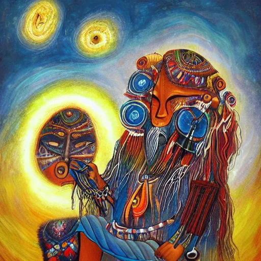 Image similar to shamanic art by anderson debernardi and pablo amaringo