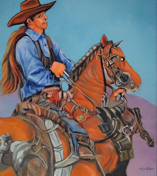 Prompt: cowboy outlaw with a gun art by maura allen