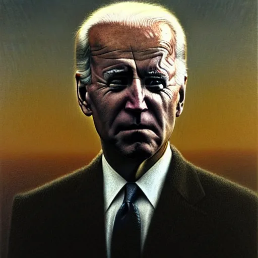 Image similar to Joe Biden looking sinister, by Zdzisław Beksiński, highly detailed