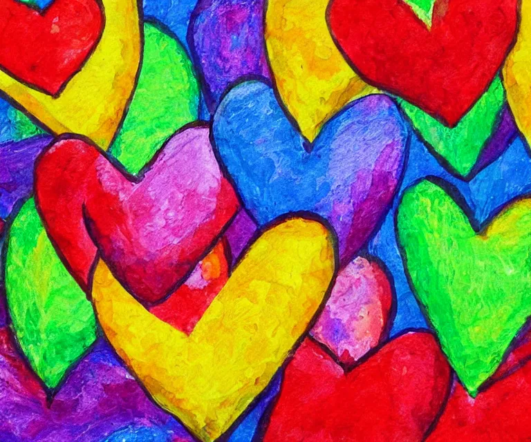 Image similar to hearts, water painting, colorful