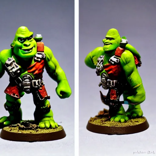 Prompt: Ork Shrek with long ears, painted warhammer 40k miniature