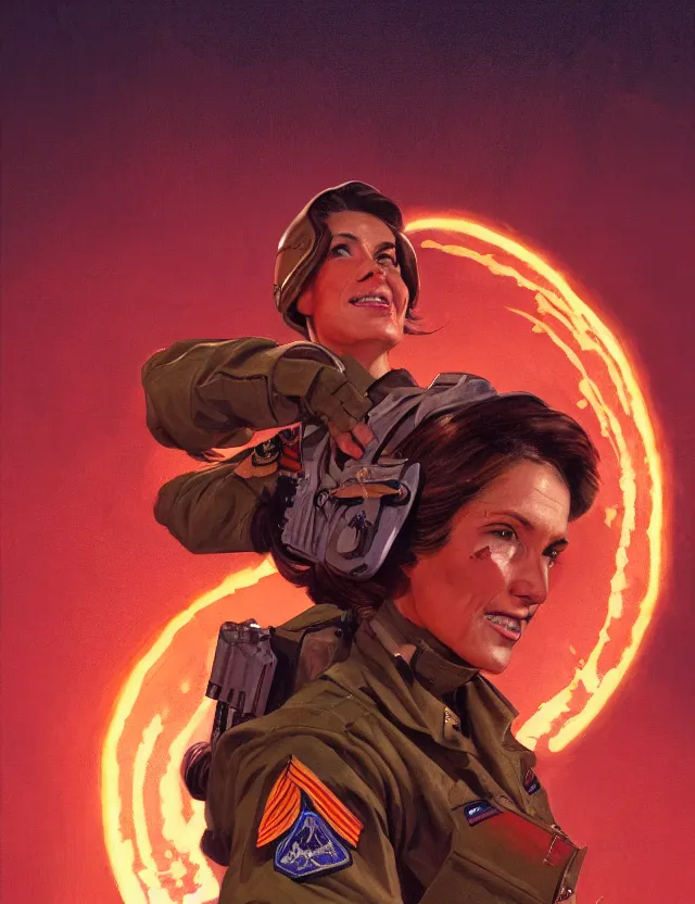 Image similar to a brown - haired woman in a military uniform hovering in the air glowing with red light and crackling energy, by frank fazetta and moebius, trending on artstation, digital art, 4 k resolution, detailed, high quality, sharp focus, hq artwork, coherent, insane detail, concept art, character concept, character full body portrait