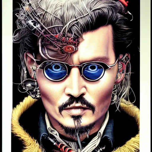 Image similar to portrait of crazyjohnny depp, symmetrical, by yoichi hatakenaka, masamune shirow, josan gonzales and dan mumford, ayami kojima, takato yamamoto, barclay shaw, karol bak, yukito kishiro