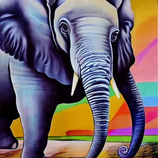 Prompt: in the style of painter salvador dali circus of animals playing, Surrealism painting, hyperrealism, large elephant plays, high details, everything sharp focus, photorealism, painting