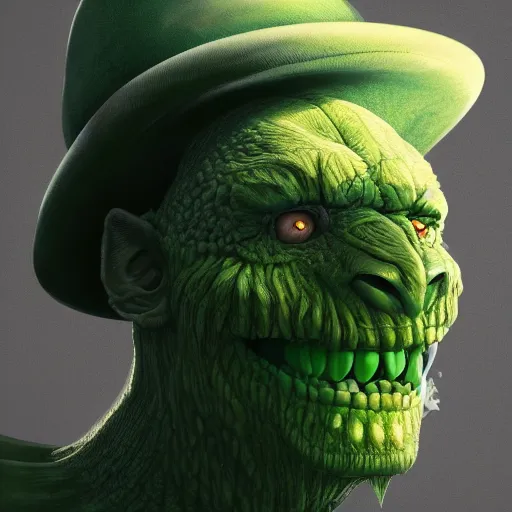 Prompt: a green hat with a monster's head on it, hyperdetailed, artstation, cgsociety, 8 k