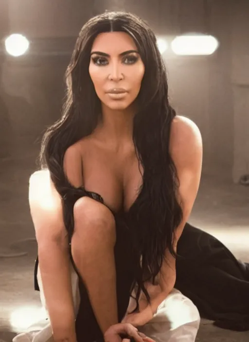 Prompt: film still of kim kardashian as tupac, Compton ghetto, cinematic lighting,