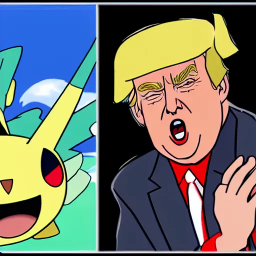 Prompt: donald trump as a pokemon being caught by a poke ball