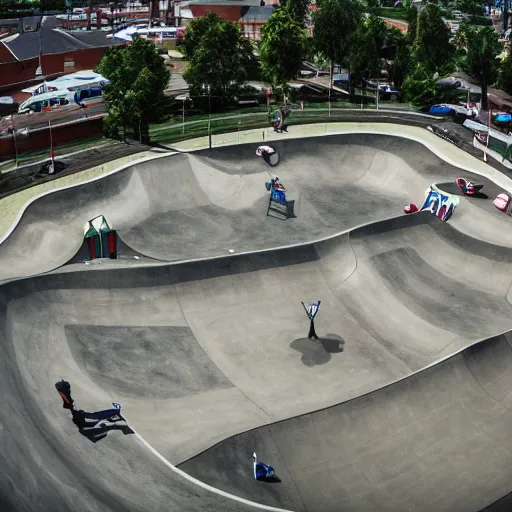 Image similar to tilt shift drone shot of a skatepark