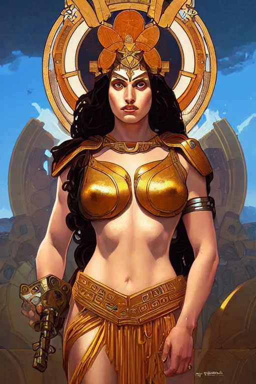 Prompt: pixel art of the Greek godess Hera looking angry, rusty armor, portrait, digital painting, artstation, concept art, beautiful face, symmetric face, videogame cover art, by Artgerm and Greg Rutkowski and Alphonse Mucha