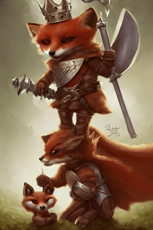 Image similar to cute little anthropomorphic foxy knight wearing a cape and a crown, tiny, small, miniature fox, baby animal, short, pale blue armor, cute and adorable, pretty, beautiful, DnD character art portrait, matte fantasy painting, DeviantArt Artstation, by Jason Felix by Steve Argyle by Tyler Jacobson by Peter Mohrbacher, cinematic lighting