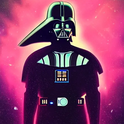 Image similar to portrait from darth vader, synthwave, universe background, nebula, galaxy, artstation