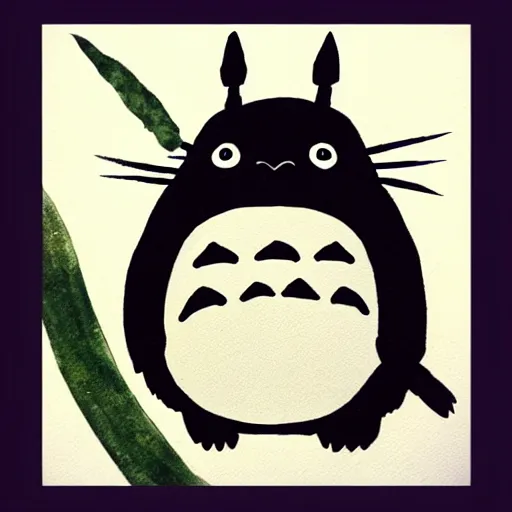 Prompt: “totoro surrounded by bamboo, ink wash painting”