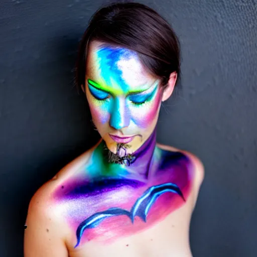 Image similar to iridescent bodypaint on a swashbuckling space pirate