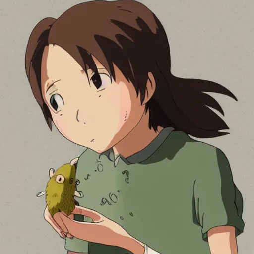 Prompt: friendly guy with small creature in the studio ghibli movie art smooth 8k highly detailed, detailed face, beautiful scene,details, anime style, art
