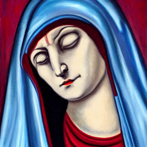 Prompt: original oil painting of our lady of sorrows crying