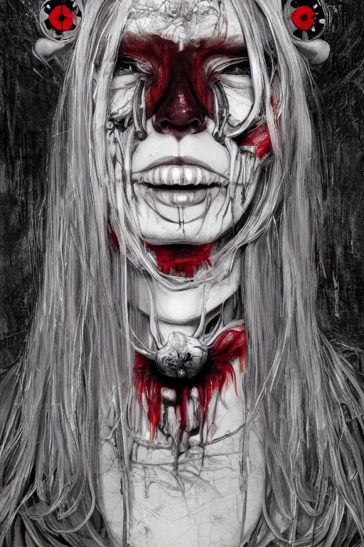 Image similar to cartoon grunge portrait of a creepy horror nurse girl . intricate abstract. intricate artwork. nightmare fuel. terrifying. by Tooth Wu, wlop, dan mumford , trending on artstation, greg rutkowski very coherent symmetrical artwork. cinematic, hyper realism, high detail, octane render, 8k