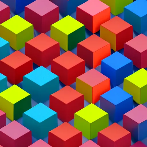 Image similar to an axonometric isometric photo of a closely stacked series of many individually coloured blocks. each blocks has a unique single colour and have a satin finish. are made of a satin resin. photorealistic, architectural model, octane render, path tracing