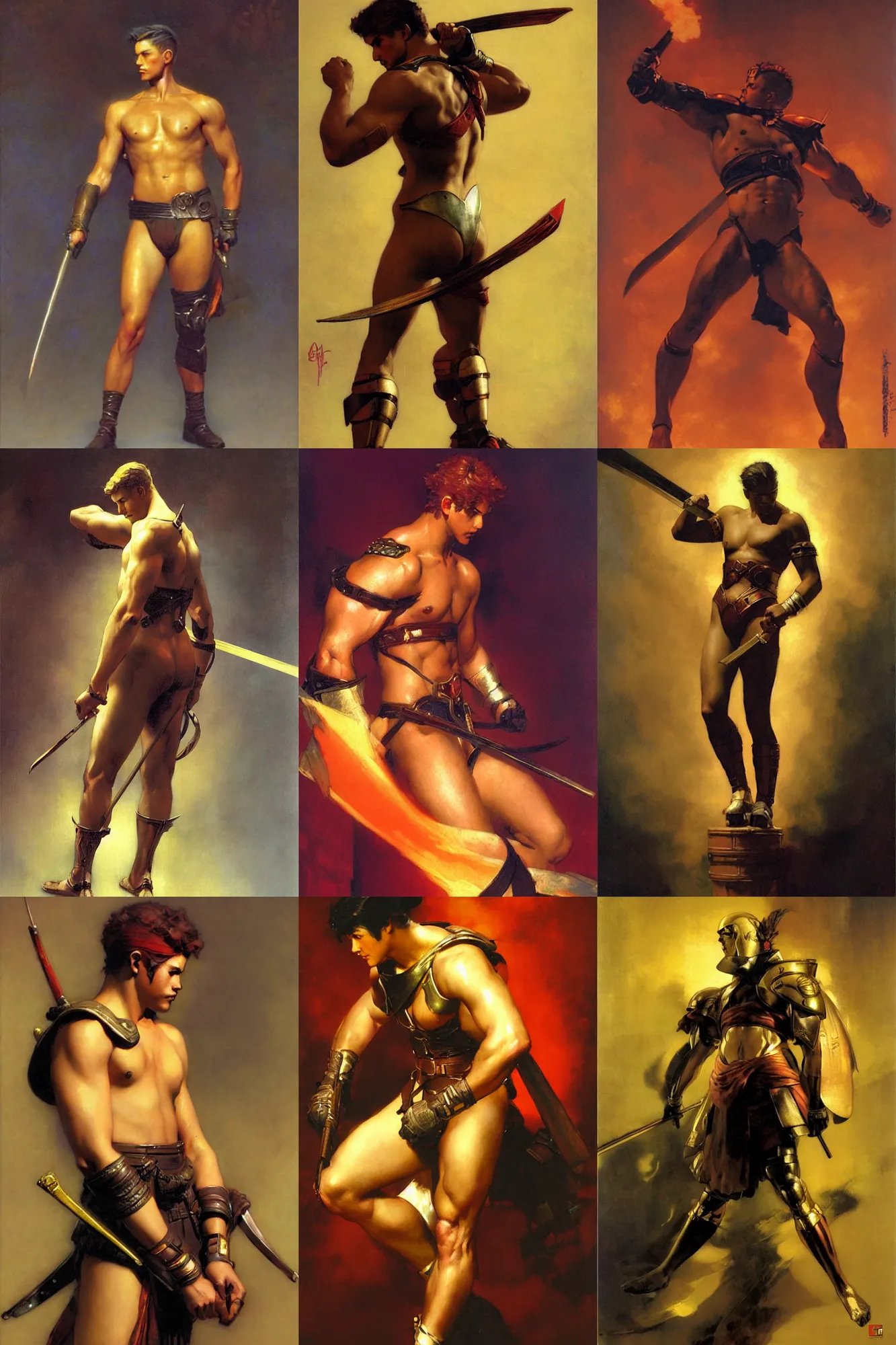 Prompt: male warrior, painting by delphin enjolras, j. c. leyendecker, yoji shinkawa