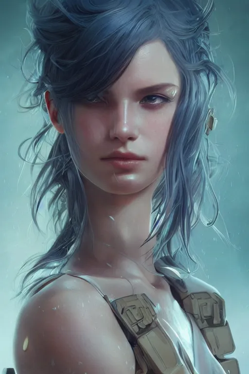 Image similar to ultra realistic illustration, closeup headshot portrait, hacknaut cyberpunk, sci - fi, fantasy, intricate, elegant, highly detailed, digital painting, artstation, concept art, smooth, sharp focus, illustration, art by artgerm and greg rutkowski and alphonse mucha