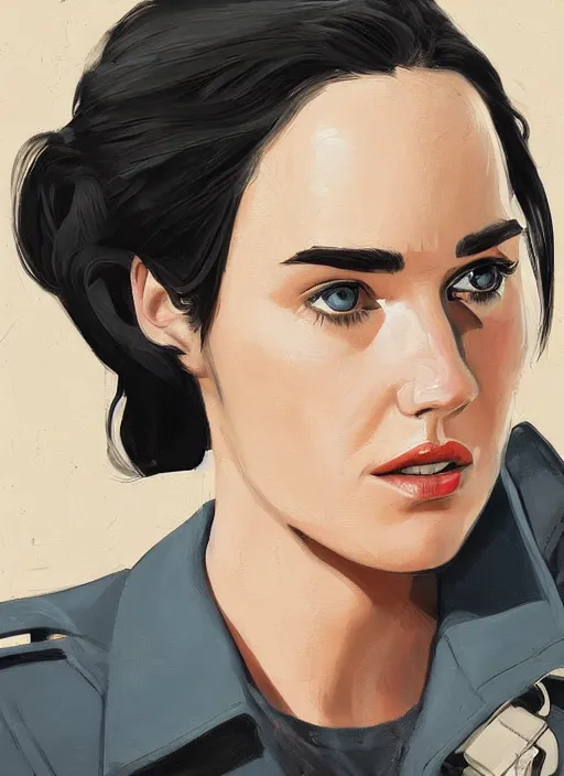 Image similar to detailed artwork by phil noto ; stylized painting of young jennifer connelly from the rocketeer ; brush texture ; asymmetric composition ; paint texture ; trending on artstation ; gallery painting by phil noto in the comic book style of phil noto