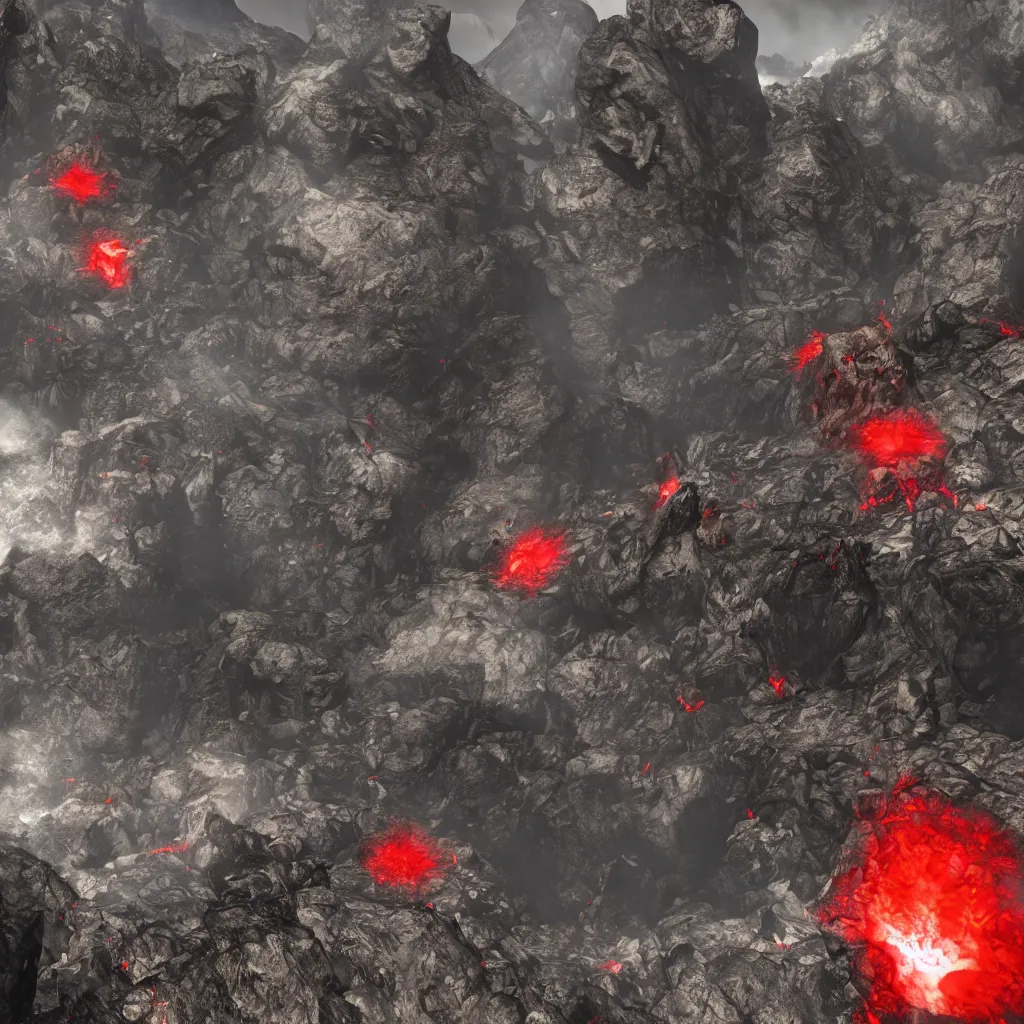 Image similar to satanic mountain goats with glowing red eyes on a sheer obsidian cliffside with lavaflow, lava waterfalls, skyrim gameplay screenshot, dark souls, epic