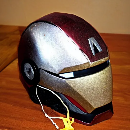 Prompt: ironman helmet made out of cheese