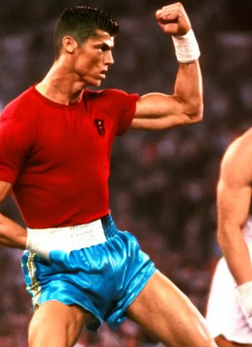 Prompt: film still of cristiano ronaldo as ivan drago in rocky 4