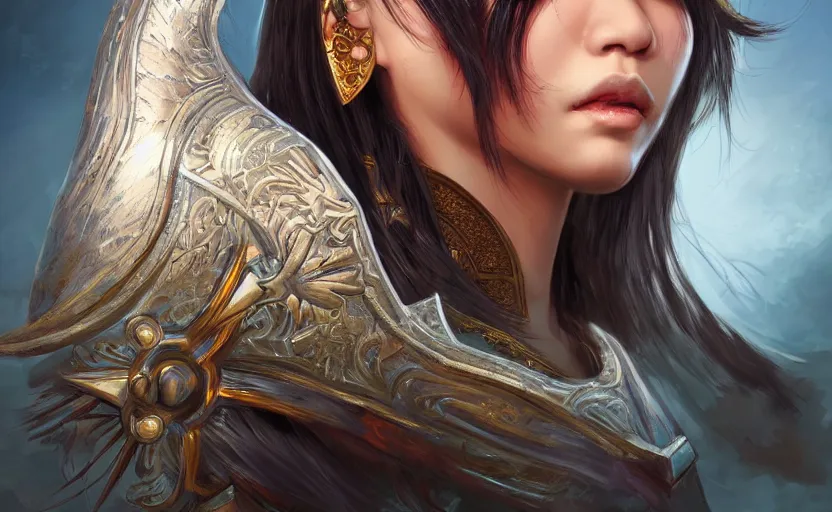 Prompt: portrait of an asian warrior woman, angel of heaven, wlop, beautiful portrait, digital illustration, artstation, cgsociety