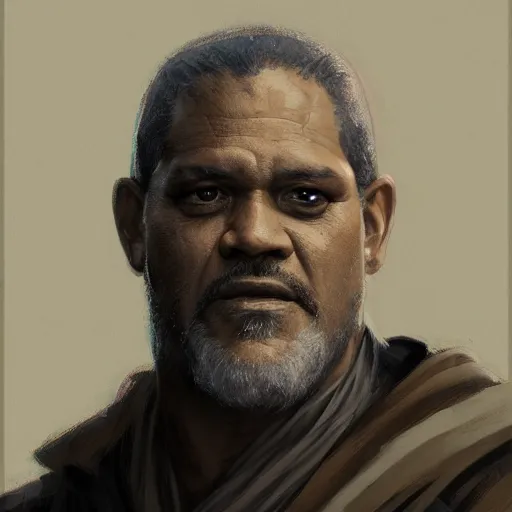 Image similar to portrait of a man by greg rutkowski, old jedi master, black, he looks like laurence fishbourne, star wars expanded universe, he is about 6 0 years old, wearing jedi robes, highly detailed portrait, digital painting, artstation, concept art, smooth, sharp foccus ilustration, artstation hq