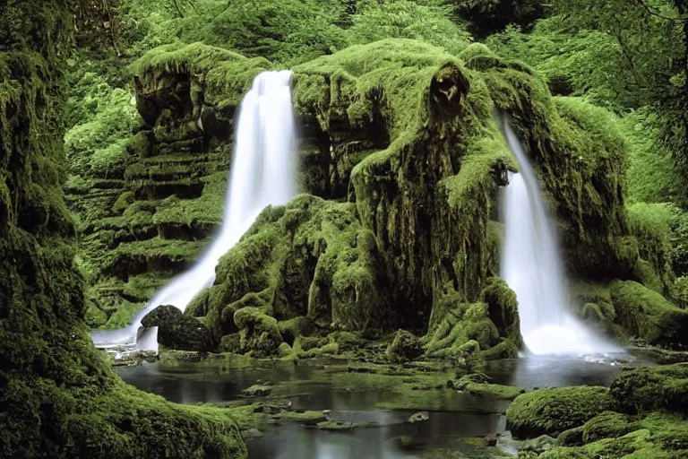 Prompt: an elven waterfall building by j. r. r. tolkien