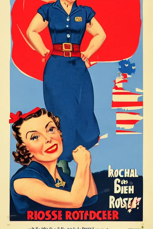 Prompt: 1 9 4 0 s poster of rachel bloom as rosie the riveter, style of norman rockwell, high quality, sharp detail