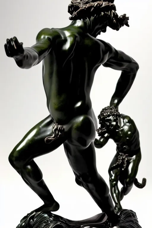 Prompt: intricate and detailed dancing Satyr statue made on polished obsidian by Antonio Corradini