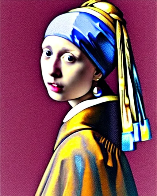 Image similar to girl with a pearl earring as a portrait of a girl in modern clothing