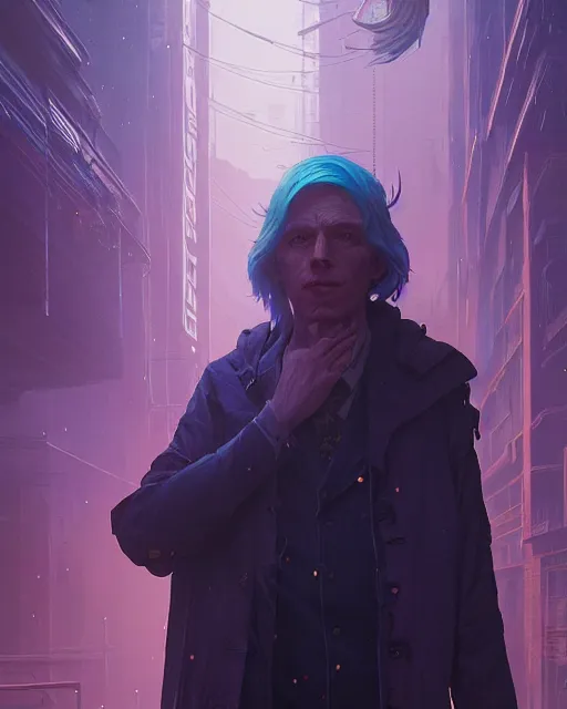 Image similar to highly detailed surreal vfx portrait of a postcyberpunk mage stephen bliss, unreal engine, greg rutkowski, loish, rhads, beeple, makoto shinkai and lois van baarle, ilya kuvshinov, rossdraws, tom bagshaw, alphonse mucha, global illumination, detailed and intricate environment