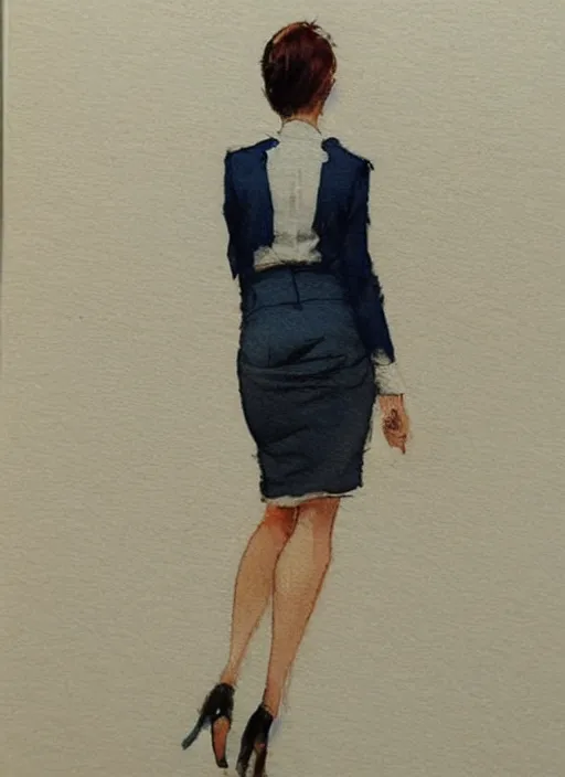 Image similar to concept art of a modern office life, young attractive business woman, pencil miniskirt, pinterest, artstation trending, behance, watercolor, by coby whitmore, silver, laser light,