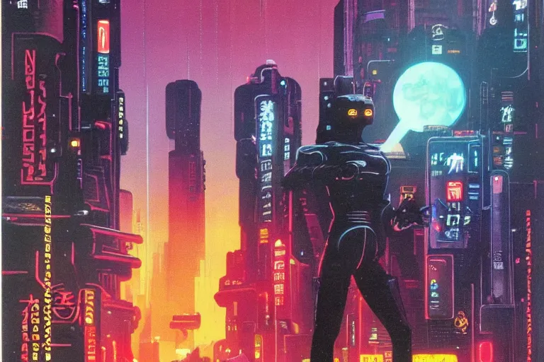 Prompt: 1979 OMNI Magazine Cover of a raven in neo-Tokyo in cyberpunk style by Vincent Di Fate