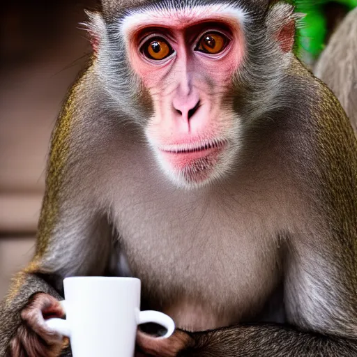 Image similar to Portrait of a macaque inside the Victorian mansion sipping coffee