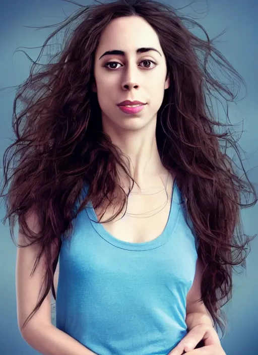 Prompt: full length photo of Oona Chaplin with light blue eyes and wearing glasses in a tanktop in the style of stefan kostic, realistic, sharp focus, 8k high definition, insanely detailed, intricate, elegant, art by stanley lau and artgerm