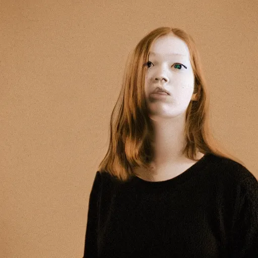 Image similar to a masterpiece portrait photo of a beautiful young woman who looks like julia jacklin, symmetrical face, random background scene