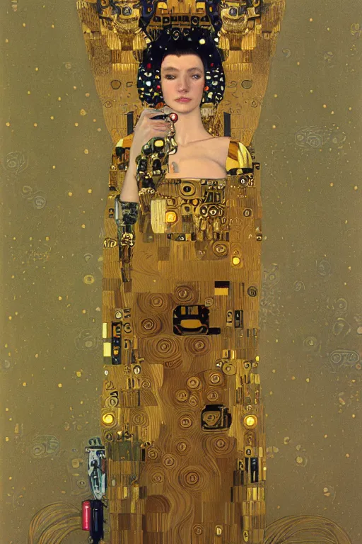 Image similar to beautiful young maiden cyborg, highly detailed, artstation, illustration, art by Gustav Klimt