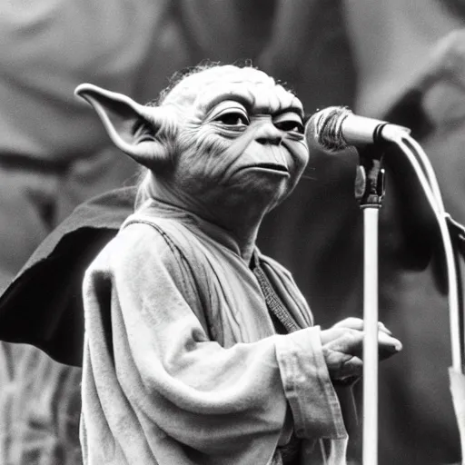 Image similar to yoda performing at woodstock