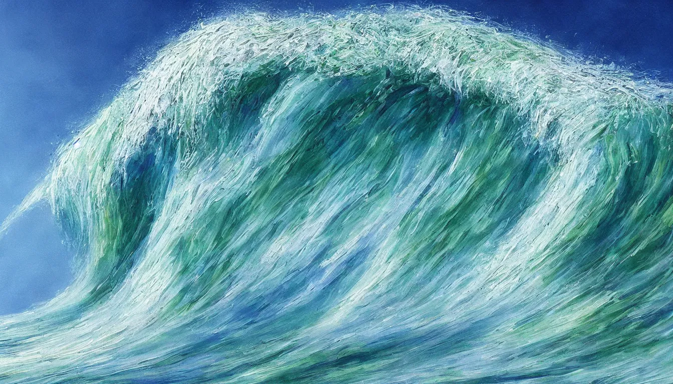 Image similar to spectacularly ocean wave rolling, photorealistic painting