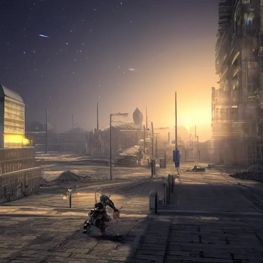 Image similar to norilsk russian city, final fantasy xiv, moonwalker photo, city street on the moon, a detailed image of a future norilsk base, sci fi - game rendered, 4 k, detailed