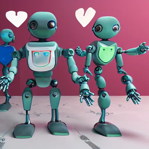 Prompt: robots dancing playing with hearts