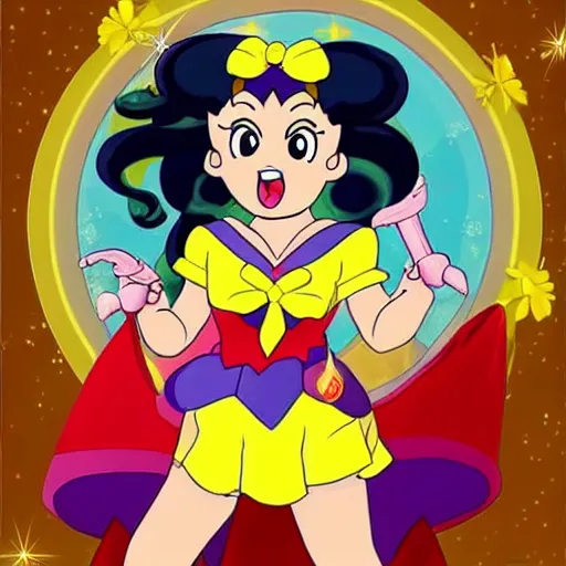 Image similar to Danny Devito as sailor moon in a 2D cartoon, epic