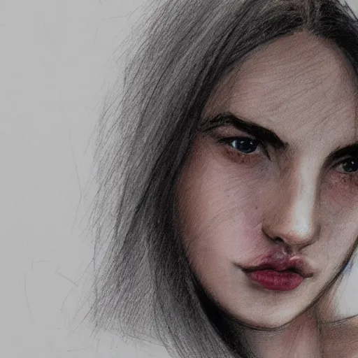 Image similar to beautiful young woman face with light freckles artist sketch closeup