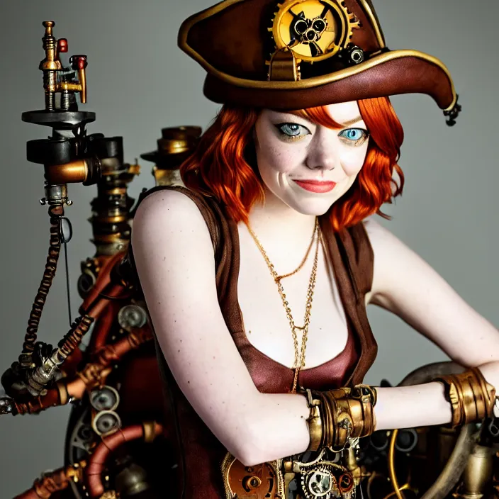 Prompt: full body photograph of emma stone as a steampunk pirate. Extremely detailed. 8k