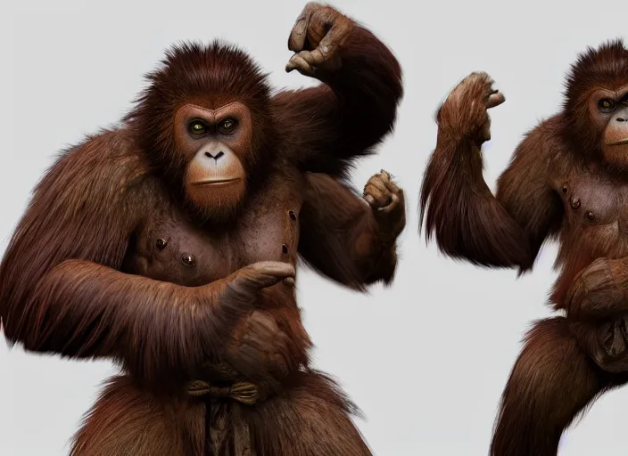 Image similar to extremely scary angry tough rough looking samurai orangutan. japanese warrior character, scary, gruffness, interesting 3 d character concept by square enix, in the style of league of legends, hyper detailed, cinematic, final fantasy, character concept, ray tracing, fur details, maya, c 4 d, artstation