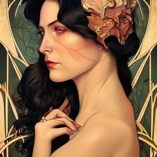 Prompt: an art nouveau, ( streamline moderne ), multi - ethnic and multi - racial portrait in the style of charlie bowater and donato giancola and charles dulac. very large, clear, expressive, and intelligent eyes. symmetrical, centered, ultrasharp focus, dramatic lighting, photorealistic digital matte painting, intricate ultra detailed background.