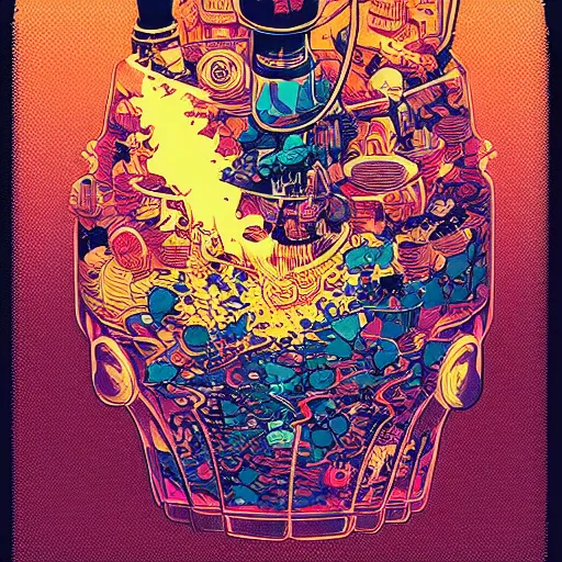 Prompt: highly detailed vibrant delirium glass explosion by petros afshar, tom whalen, laurie greasley, war face by greg rutkowski